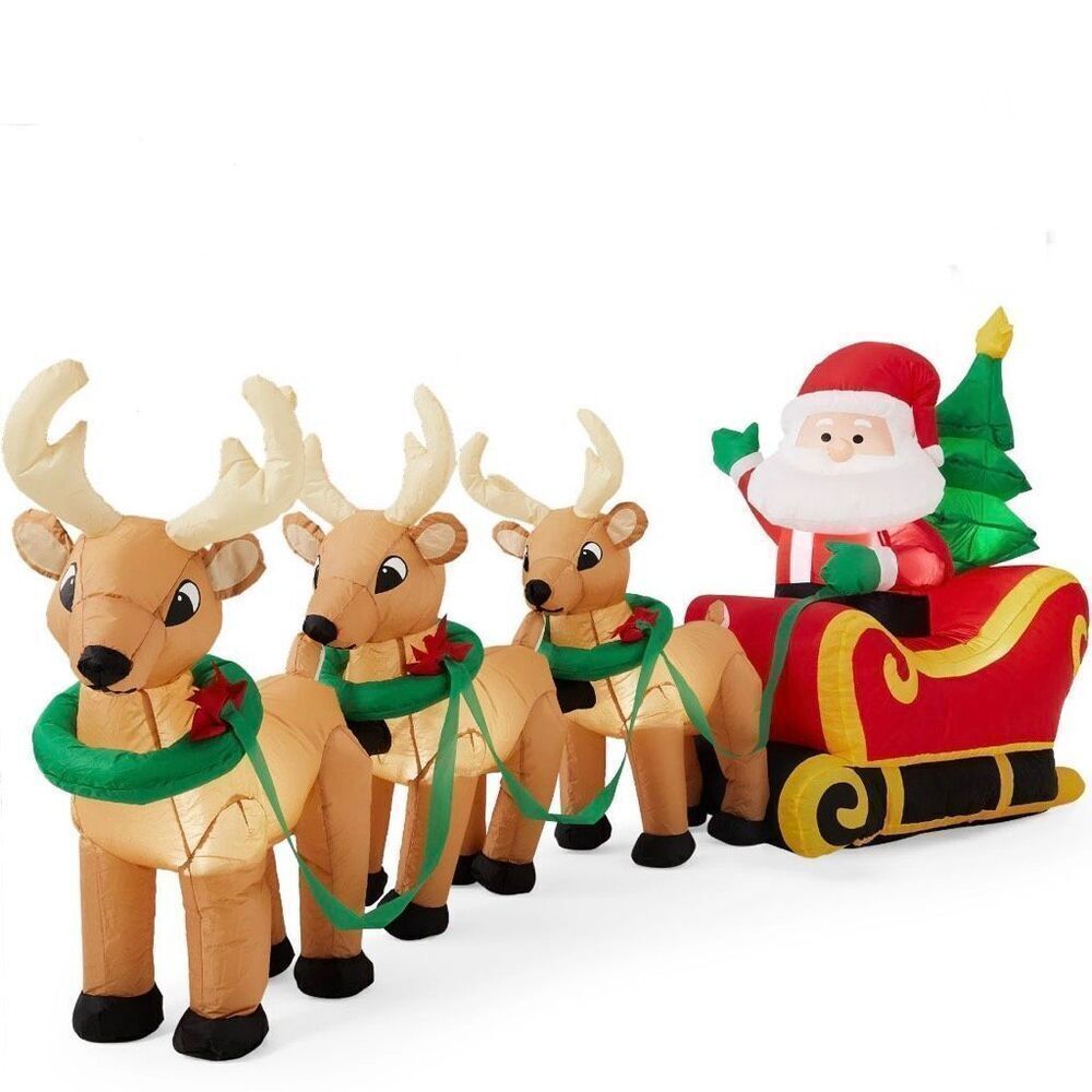 8.5ft x 3ft Lighted Inflatable Christmas Santa Claus & Reindeer Indoor Outdoor w